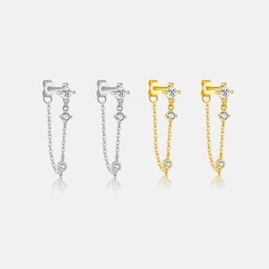925 Sterling Silver Tassel Drop Earrings For Women Gold Plated Inlaid Rhinestone Long Chain Dangle Earrings Elegant Jewelry