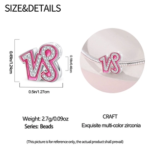 Pink enamel zodiac charm specifications showing dimensions and styling on bracelet