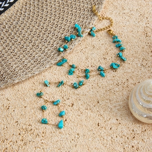 Minimalist double-layer 18K gold stainless steel turquoise chain for wrist or ankle