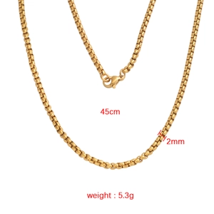 Gold stainless steel box chain necklace 45cm length and 2mm width with lobster clasp