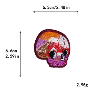 Skull skeleton embroidery patch with landscape design and detailed size measurements
