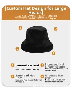 Détail du bord large et calotte profonde du chapeau bob en peluche fausse fourrure