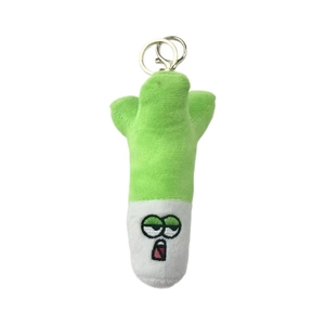 Cute cartoon green onion plush keychain with funny facial embroidery for backpacks