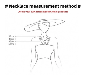 Size guide showing 35cm to 50cm necklace lengths on female model silhouette