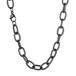 Fashion titanium steel link chain necklace with textured oval rings and lobster clasp