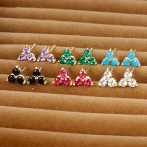 Clover Stud Earrings Copper With 925 Sterling Silver Earring Post Zirconia Rhinestone Cluster Geometric For Women