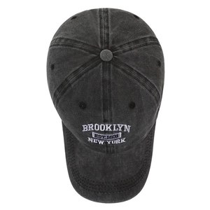 Classic washed denim baseball cap in dark grey with Brooklyn embroidery for outdoors
