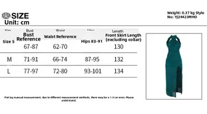 Size chart for halter neck backless dress with detailed measurements for S, M and L sizes