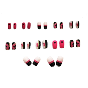 Press-on nail set featuring matte pink, abstract patterns and LOVE letter art designs