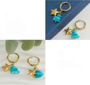 Orecchini a stella in oro 18k con pietre turchesi e pendenti in stile boho