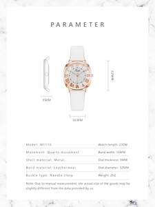 Détails de la montre à quartz en cuir blanc avec cadran romain or rose de 32 mm