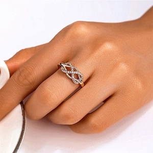Elegant rose gold s925 silver infinity knot ring with white zircon stones for women