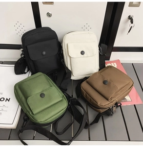 Detail showing casual crossbody bags in black, beige, olive green, and brown colors