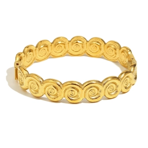 Minimalist 18K gold plated stainless steel conch spiral bangle with engraved texture