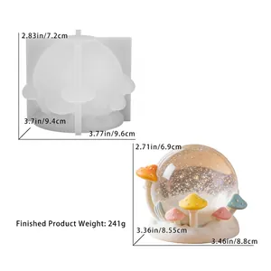 Silicone mold for DIY mushroom crystal ball and sparkling finished resin product