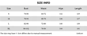 Detailed size chart for backless jumpsuit including bust, waist, and hips measurements