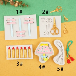 Detailed silicone mold set for fondant and clay featuring scissors and rope knot designs