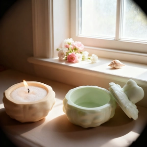 Textured conch shell storage jar and scented candle holder with organic wavy patterns