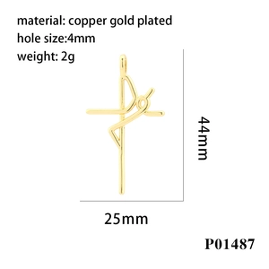 Gold-plated copper cross pendant with cubic zirconia for DIY jewelry, 44mm x 25mm size