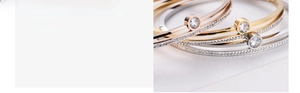 Detail of vacuum plated stainless steel bangles with sparkling pave set zircons