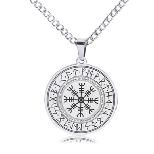 Viking Vegvisir Kompass Anhänger aus silbernem Edelstahl mit nordischen Runen