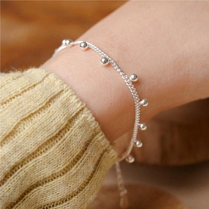 925 Sterling Silver Bracelet With Round Beads Minimalist Geometric Fine Chain Dainty Jewelry For Women