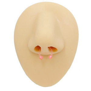 Pink translucent horseshoe nose ring with acrylic beads shown on a realistic nose model