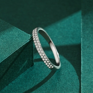 Elegant S925 sterling silver double row micro-pave diamond ring for women style