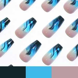 Blaue und rosa Marmor-Sargnägel mit stilvollem langen Ballett-Design für Frauen