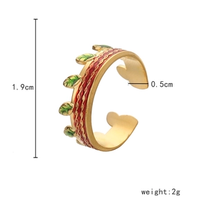 Gold adjustable stainless steel heart ring with red and green enamel details