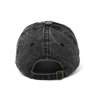 Unisex washed cotton baseball cap with adjustable metal buckle in vintage dark grey color
