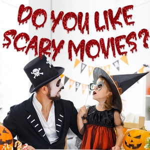 Spooky Halloween banner with red bloody Do You Like Scary Movies text for party decor