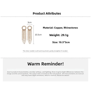 Detailed view showing product dimensions and copper rhinestone tassel earrings material