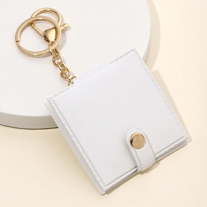 Mini Specchio per Trucco Pieghevole in Pelle PU Portatile Quadrato Specchio Tascabile Compatto su Due Lati Portachiavi Con Portachiavi in Metallo per Donne Studenti