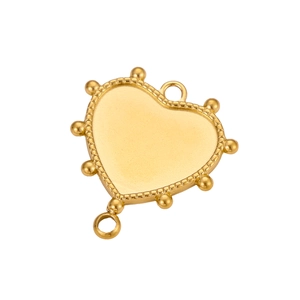 Golden heart pendant with beaded edge and double rings for jewelry making