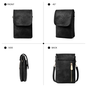 Detailed multi-angle views of premium black PU leather small crossbody phone bag for women