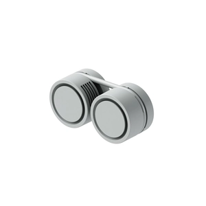 Portable grey neck fan with dual-tube design and matte finish in 45-degree 3D render view