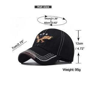 Dimensioni dettagliate del berretto da baseball in cotone lavato con ricamo aquila da 95g