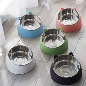 Cat Ear Shape Pet Feeding Bowl 304 Stainless Steel And PP Plastic Tilted Neck Protection Automatic Water Dispenser