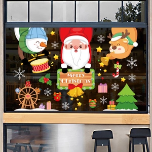 Christmas window decals featuring Santa, reindeer, and snowman for holiday glass decoration