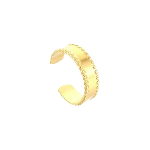 18k gold plated stainless steel C-shape open ring with geometric beaded edge design