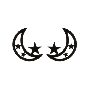 Minimalist black moon and star ear studs with a retro French tassel design for women
