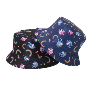Chapeau Bob Réversible Polyester Protection Solaire Été Extérieur Dessin Animé Licorne Arc-En-Ciel Pour Femmes Hommes