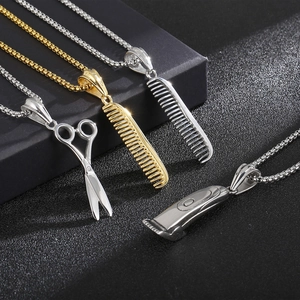 Collier Pendentif Ciseaux Peigne Tondeuse À Cheveux Acier Inoxydable Bijoux Hip Hop Punk Pour Hommes