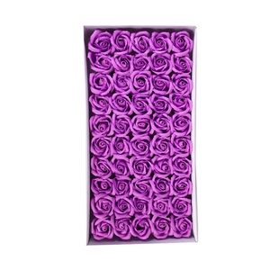 50 pieces of purple soap rose flower heads in a gift box for Valentine decorations