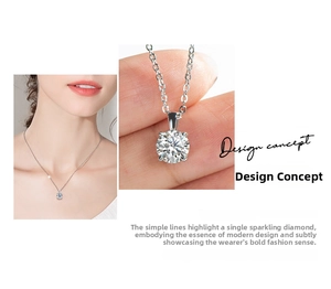 Detailed view of a 1 carat moissanite pendant with classic four-prong silver chain