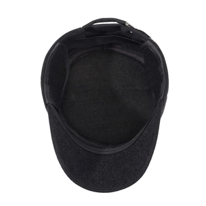 Classic black warm cadet cap for men with fleece lining and adjustable metal buckle