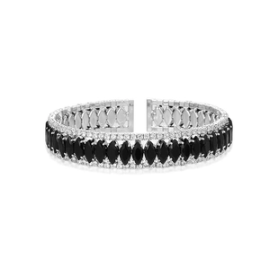 Detail of silver bangle featuring black marquise stones and sparkling white zircon pavé