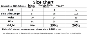 Detailed size chart for the elegant army green bodycon midi skirt with measurement specs