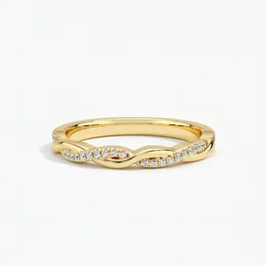Elegant s925 gold twisted ring with micro-pave moissanite stones on a minimalist band